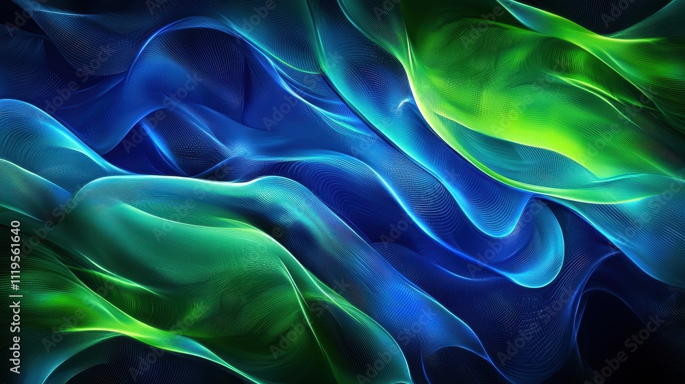 Poster elegant dynamic waves in dark and grainy background with fluid motion and vibrant colors