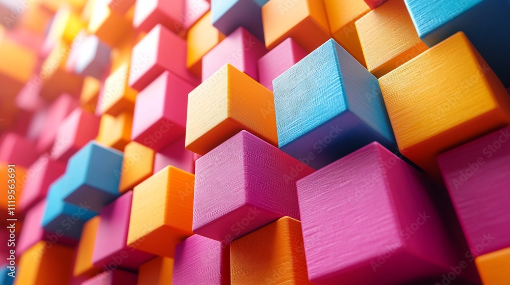 Poster vibrant 3d data visualization cubes representing complex information in a tech driven world