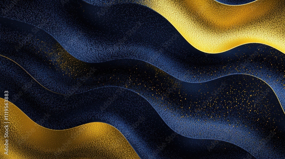 Poster elegant dark grainy background with flowing gold waves and dynamic texture for creative projects