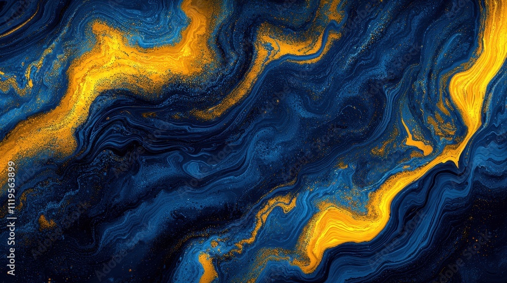 Poster elegant dynamic dark background with grainy textures in blue and yellow flowing patterns