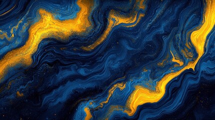 Obraz premium Elegant Dynamic Dark Background with Grainy Textures in Blue and Yellow Flowing Patterns