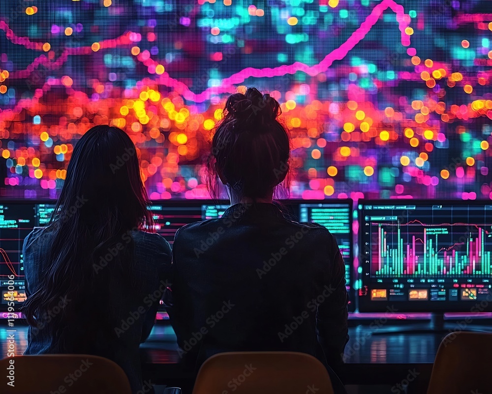 Poster futuristic classroom with glowing 3d graphs symbolizing data visualization in advanced education