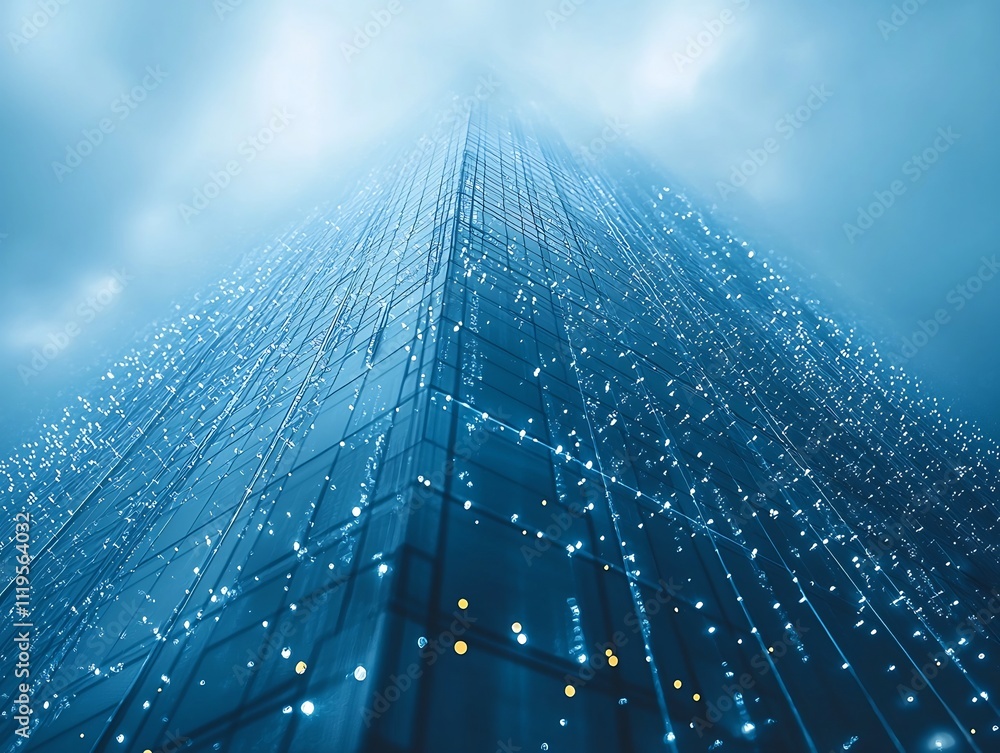 Poster transformative graph skyscraper symbolizing data driven growth and business development in modern in