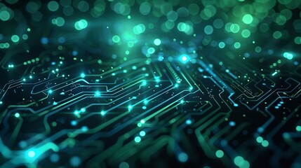 Fototapeta premium Abstract futuristic of green digital circuit board and processor computer, generative AI