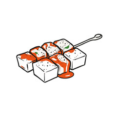 Indian Paneer Tikka with Spiced Marinade &ndash; Grilled to Perfection for a Smoky, Savory Taste Black Outline Vector Illustration