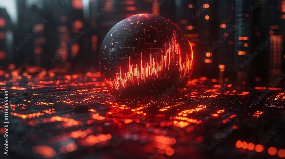 Poster glowing digital globe displaying financial trends and data analytics