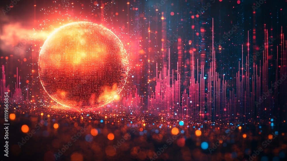Poster glowing global data trends and market analytics visualization concept