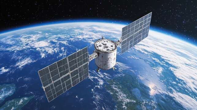 A geosynchronous satellite orbiting the Earth.