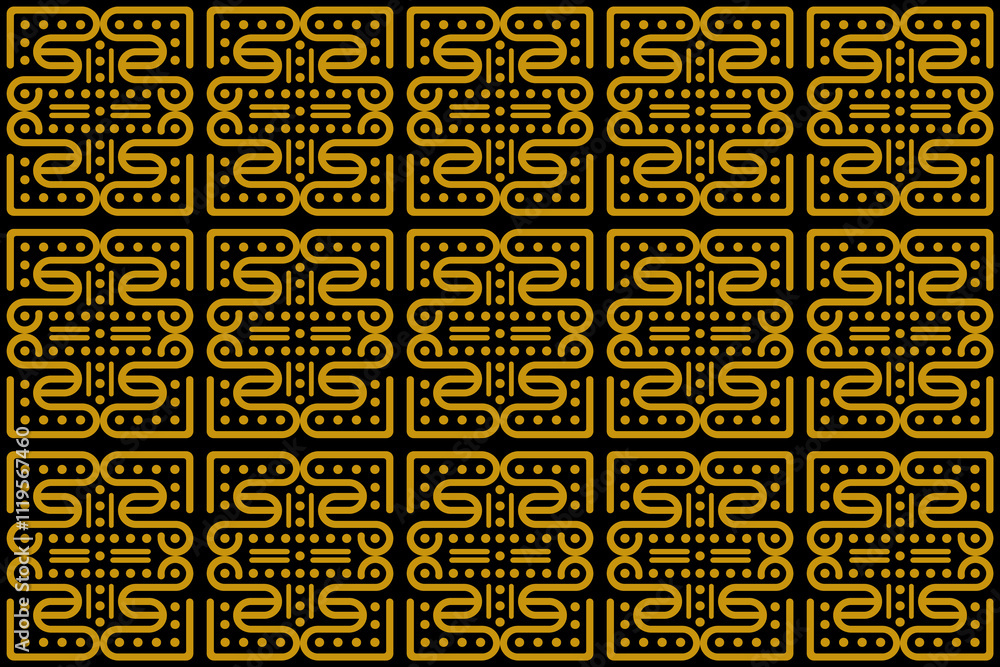 Poster textured pattern of geometric figures in gold on a black background. combination of letter f in line