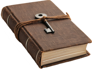 A vintage diary with a key, symbolizing secrets and untold stories waiting to be discovered, brown book.