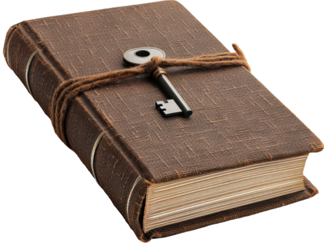 A vintage diary with a key, symbolizing secrets and untold stories waiting to be discovered, brown book.