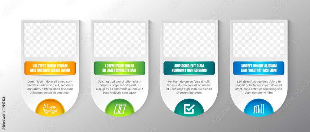 Aufkleber abstract infographic company milestones timeline template with big rectangle photo placeholders and 