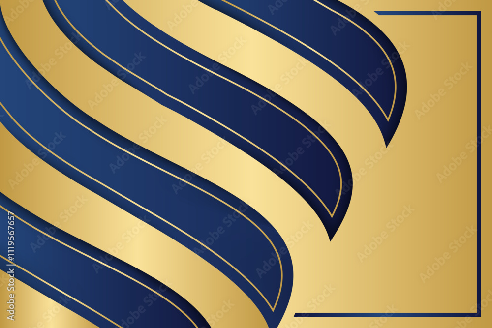 Poster abstract geometric shape blue gold background with light and shadow 3d layered for presentation desi