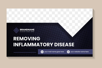 Digestive system design illustration concept. removing inflammatory disease banner design template. horizontal black background with purple halftone pattern. space for photo on top. 