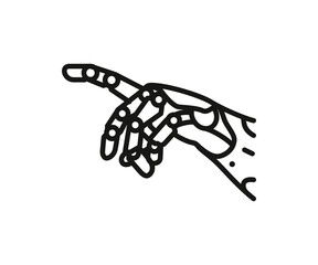 Thin line icon with flat design element of cyber glove for virtual reality, innovative digital input device, robotic hand for entertainment technology. Modern style logo vector illustration concept.