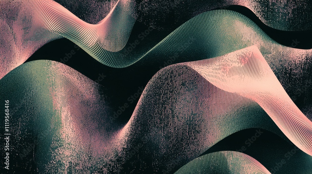 Poster Elegant Dynamic Dark Grainy Background Featuring Curved Waves and Textured Features