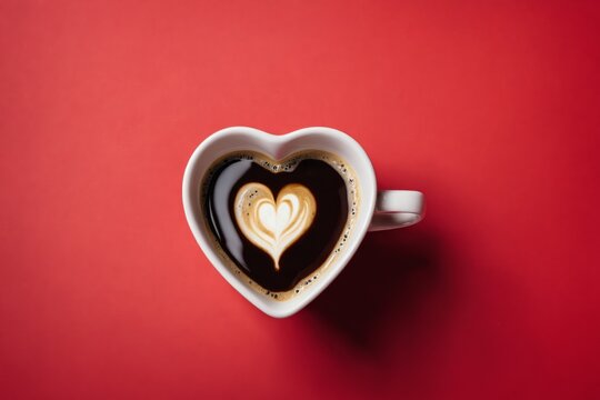 Heart-shaped coffee cup with latte art heart