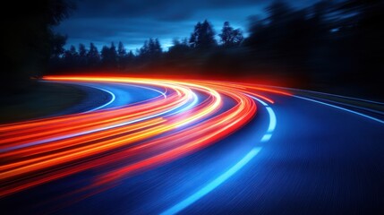 Night road with light trails.