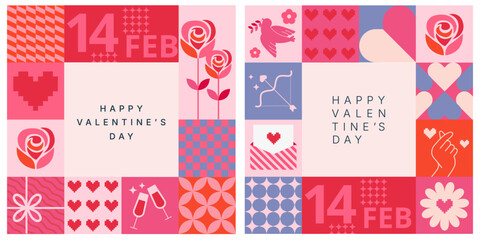 vector 2d geometric pattern background and card design, valentine's day concept