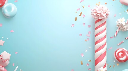 Obraz premium Festive Candy Cane with Pastel Sweets and Confetti