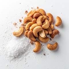 Fototapeta premium Salted Cashew Nuts Isolated on White Background - Top View