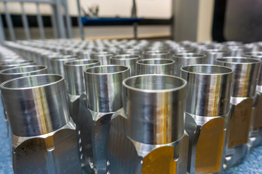 High-Precision Threaded Metal Components, Close-Up of CNC Machined Cylindrical Parts, Precision Machined
