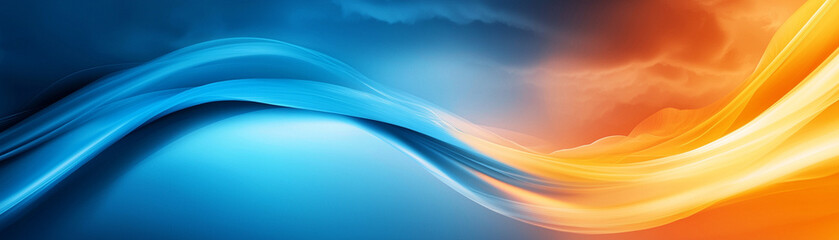 Obraz premium Abstract design with fluid blue and orange wave forms creating a dynamic and vibrant visual effect.