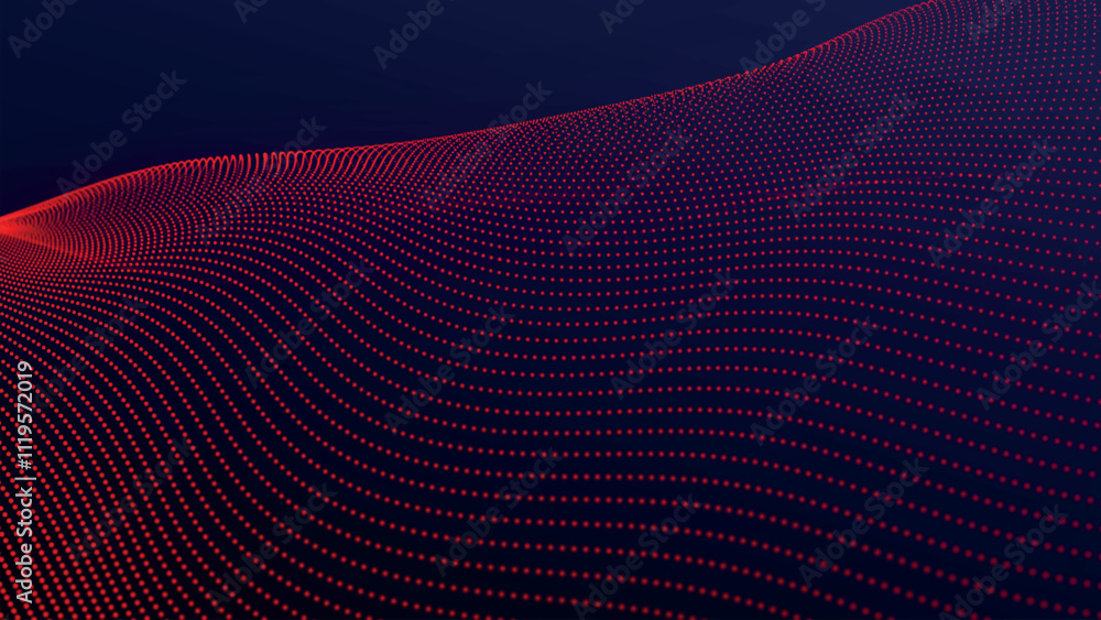 Poster futuristic point wave of particles. visualization of sound waves. dark background. technology or sci