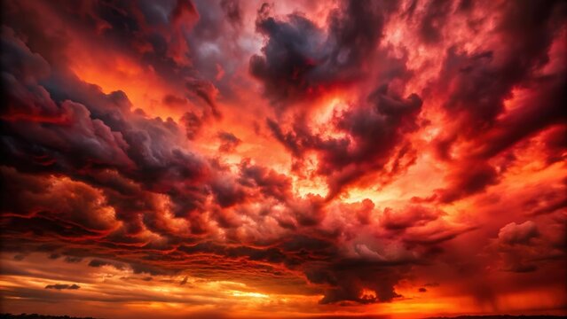 Dramatic red sky with black ominous clouds, red, sky, dramatic, ominous, clouds, weather, storm, moody, atmospheric