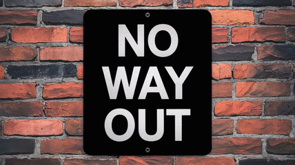 An illustration of a stern sign with the text no way out. The background contains a dark tunnel with a train 