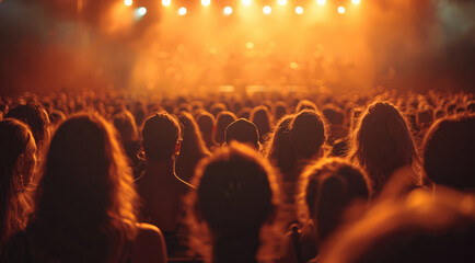 An outdoor concert venue was filled with a large crowd, the lights from the stage against a dark...