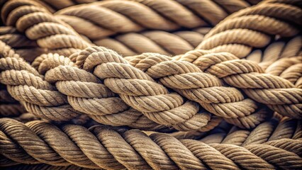 Fototapeta premium A close-up of tightly knotted rope in monochromatic tones , rope, knot, close-up, textured, monochromatic, background, pattern