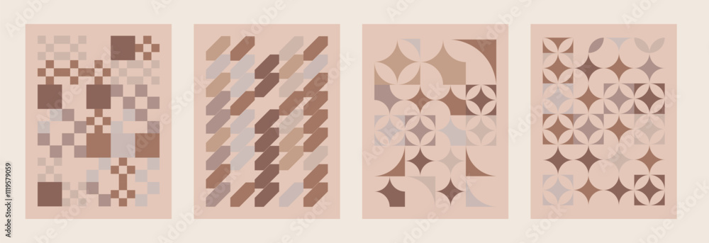 Poster mocha mousse color posters 2025 year. isolated backgrounds in bauhaus style with geometricshapes. sw