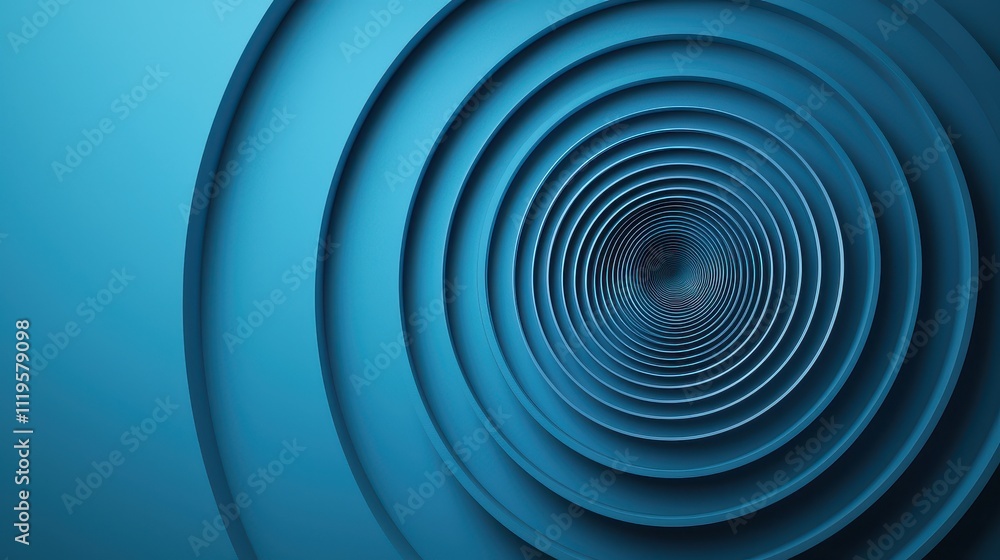 Poster voice sound projection concept, abstract 3d circular projection of spiraling waves in blue visualizi