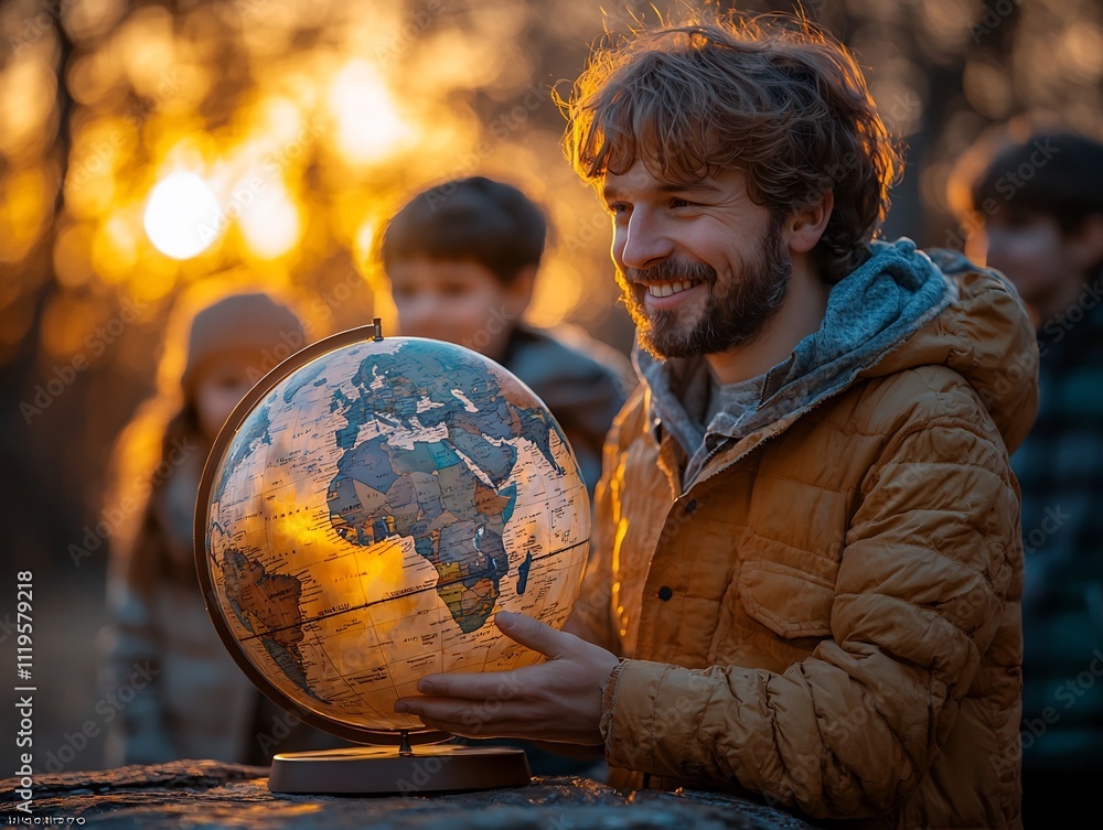 Poster teacher using digital globe to foster students understanding of interconnected ecosystems