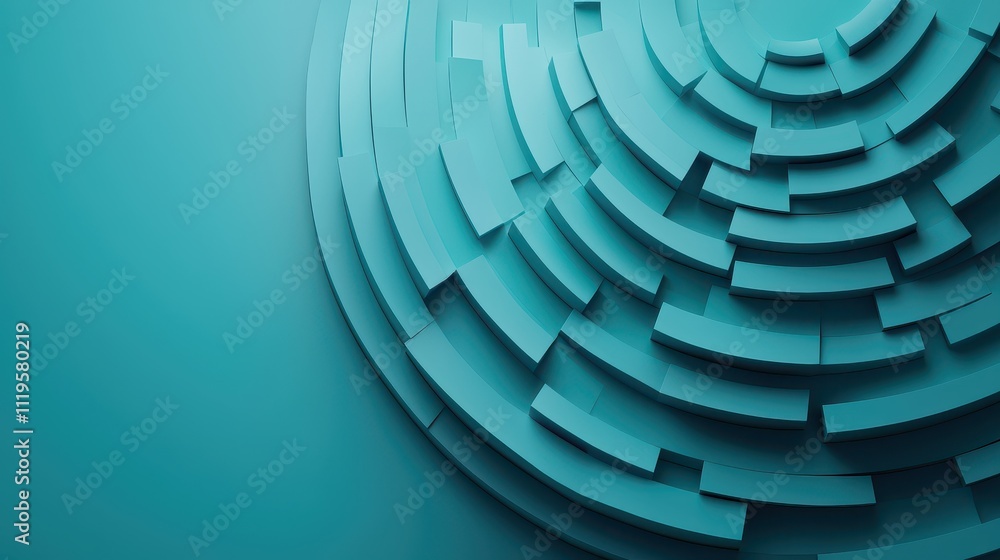 Poster Voice Sound Projection Concept, Abstract 3D Visualization of Sound Waves Creating Dynamic Patterns in Vibrant Turquoise Background