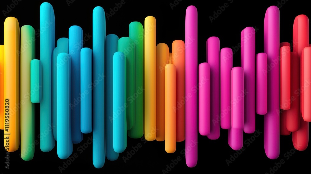 Poster voice sound projection concept, colorful abstract sound waves with dynamic projections and burst eff