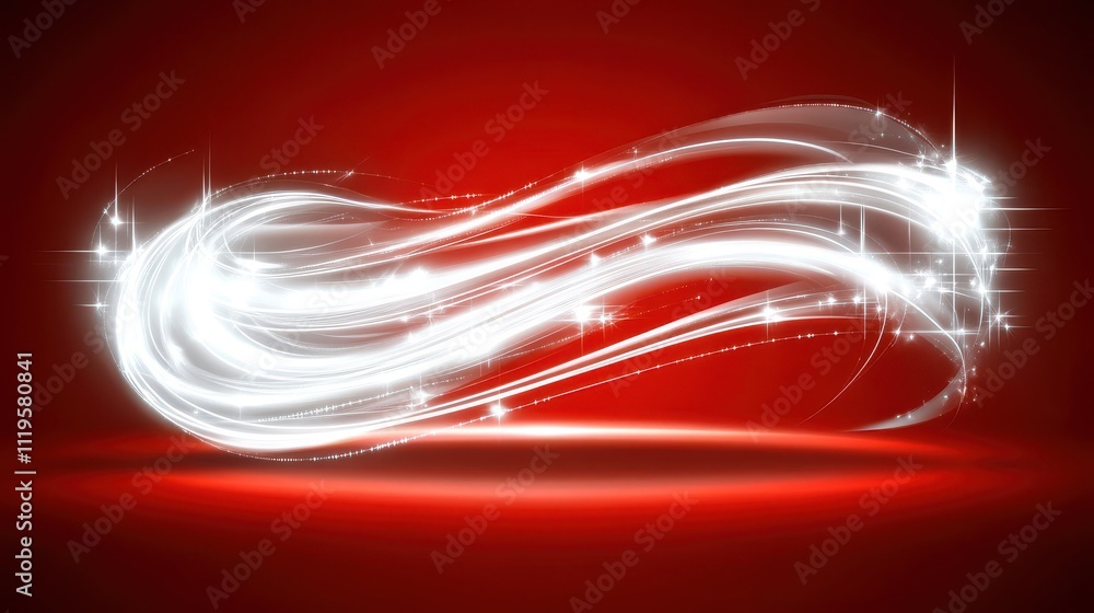 Poster abstract flowing light background with sparkling effects on a vibrant red surface for creative desig