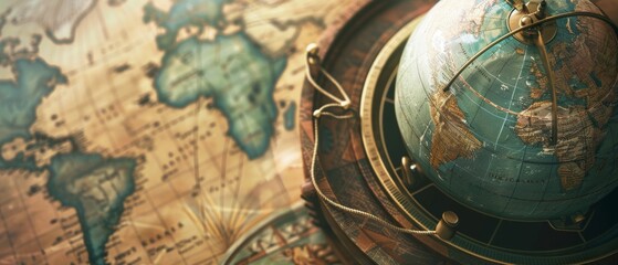 Fototapeta premium An antique globe and vintage map evoke a sense of historical exploration and discovery, capturing the spirit of adventure and knowledge.