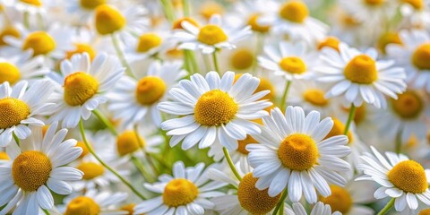 Fototapeta premium Close-up of delicate camomile flowers forming a beautiful wallpaper pattern , camomile, flowers, wallpaper, background, nature