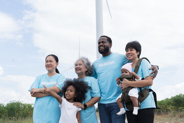 Diversity volunteer people outdoor. Group of diversity volunteer standing together preparing help...