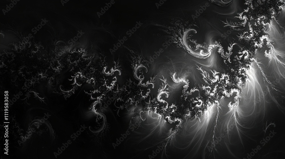 Poster ethereal wisps in surreal black background creating mystical abstract patterns