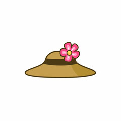 Vector illustration of a fashionable wide-brimmed hat with pink flowers. Perfect to represent summer style, beach fashion or holiday mood.