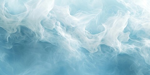 Obraz premium Wispy white smoke patterns flowing gracefully over a soft blue gradient background, creating an ethereal and tranquil abstract scene