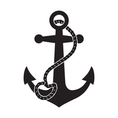 A anchor silhouette vector design with rope
