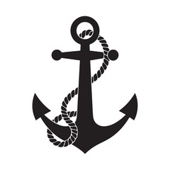 A anchor silhouette vector design with rope
