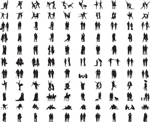 Black silhouettes  of couples 