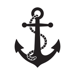 A anchor silhouette vector design with rope
