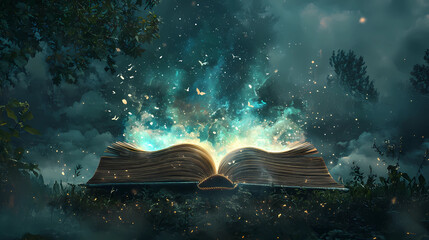 Book as portal to fantastical world. Endless imagination and creative exploration.