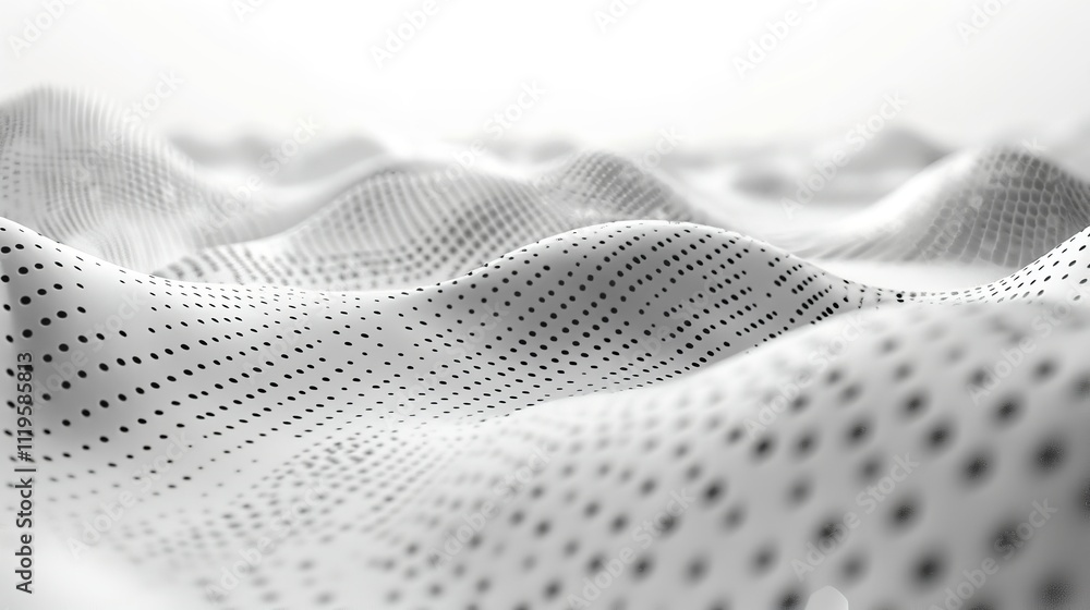 Poster dynamic wave with connected dots and lines on a white background digital wave background.